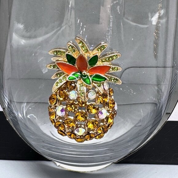 x2 Rachel Zoe Rhinestone Pineapple Stemless Wine Glass Set Gold Bling Tropical - Picture 3 of 5